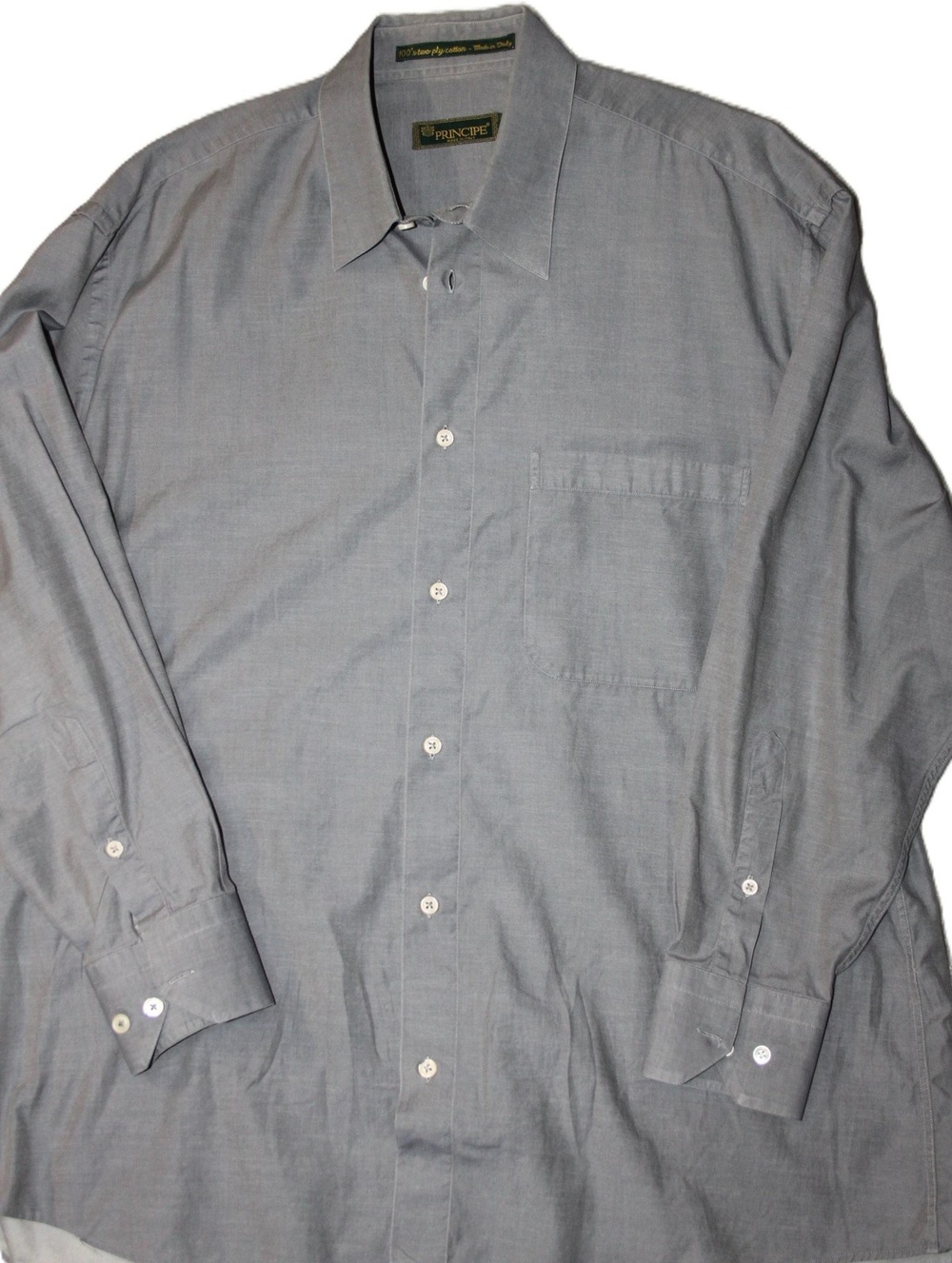 PRINCIPE Shirt Mens 17 32/33 Gray Twill Dress Long Sleeve Button Down Collared